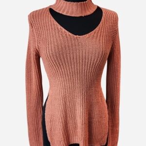 Women's Knit Sweater in Coral Cutout Detail